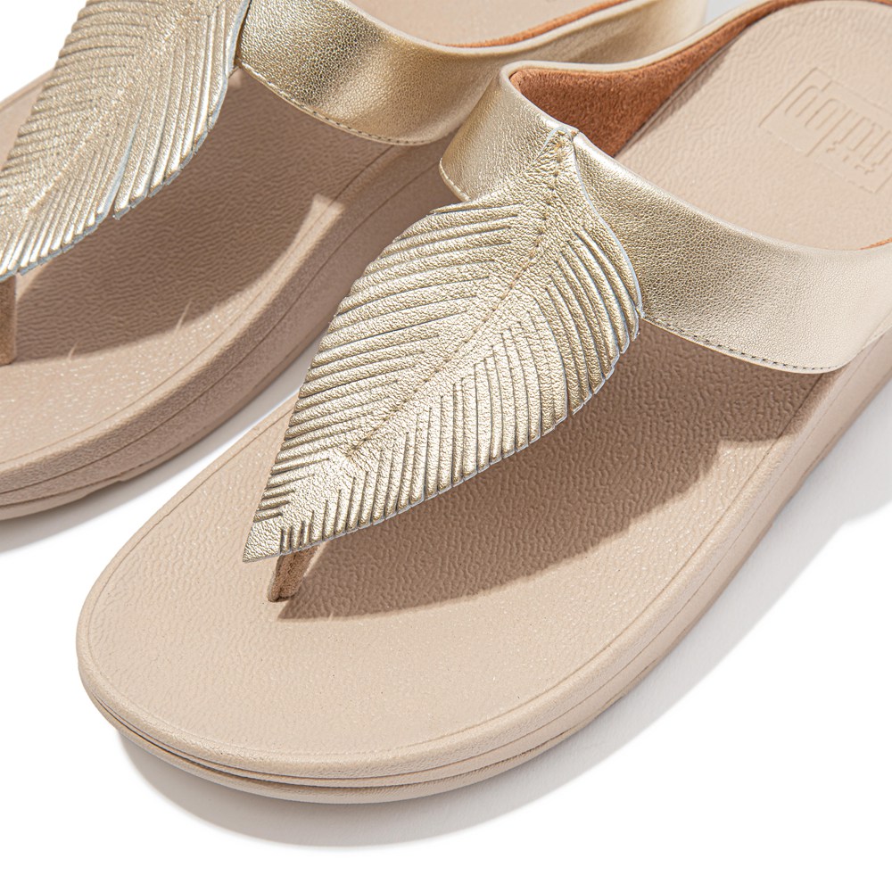 Fitflop Womens Sandals Gold - Fino Feather Metallic Toe-post - 79QNTZAHW